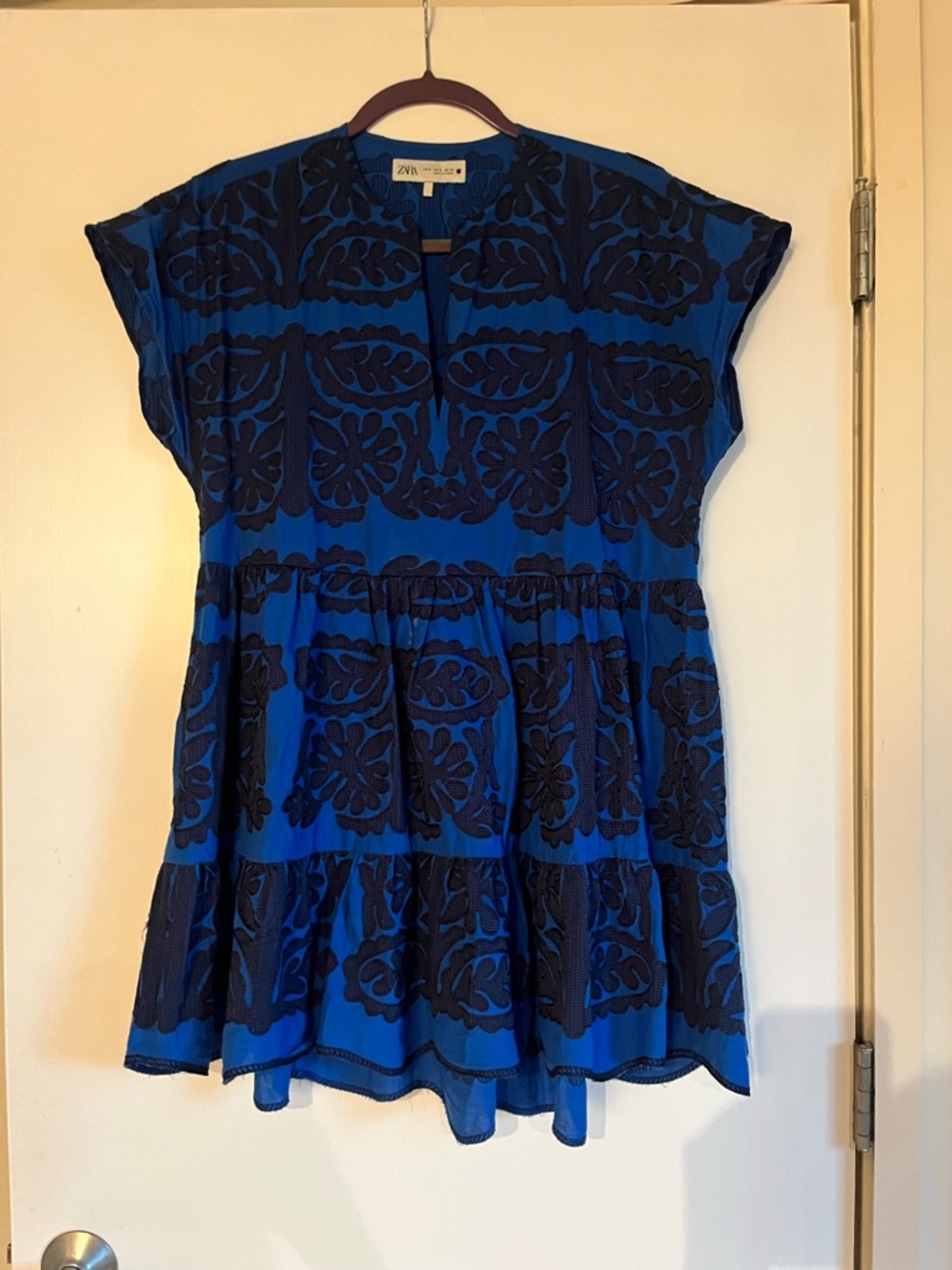 Zara Blue Dress with Black Embroidered Motif